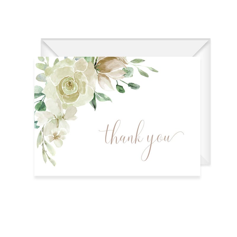 Canopy Street Cream Floral Thank You Notes / 24 Cards With White Envelopes Set/Elegant Watercolor Thanks Gratitude Card Designs / 3 1/2" x 4 7/8" Appreciation Note Cards - Image 5